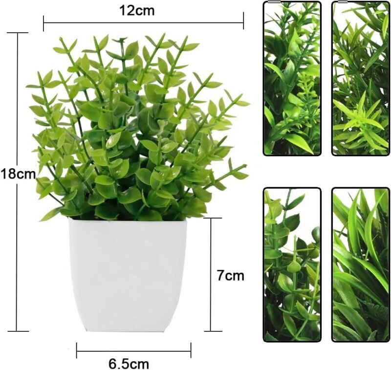 Bafenli 4 Piezas Mini Plantas Artificiales Verde Plástico Plantas Falsas con Macetas para Mesa de Despacho Baño Hogar Decoración - Imagen 2