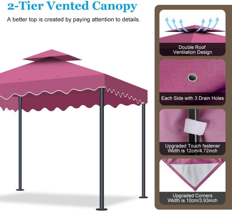 Toldo pergola Recambio 3x3m, Pergolas de Jardin Cubierta de Repuesto de Gazebo Pabellón Exteriores, Doble Niveles Carpas para Exteriores con Orificios de Drenaje y Ventilación - Imagen 4