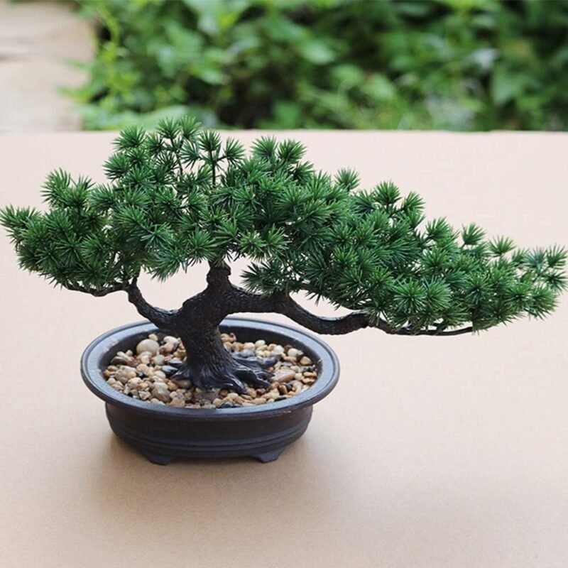 Aisamco Artificial Bonsai Tree Fake Plant Decoration Plantas Artificiales en macetas de la casa Japanese Pine Bonsai Plant 19 cm de Altura 34 cm de Ancho para la decoración del hogar Escritorio - Imagen 4