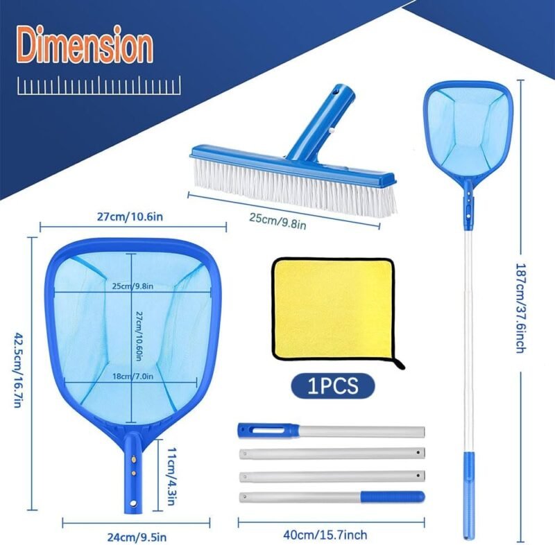 Red Piscina Limpieza con Palo 187cm,Red Piscina Malla Fina con Cepillo Piscina,Kit Limpieza Piscina,Recogedor Hojas Piscina,Limpia Piscinas Recoge Hojas,para Piscina,Estanque,Fuente,SPA - Imagen 2