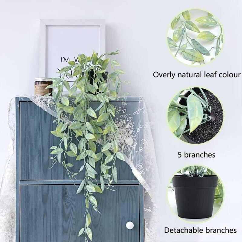 Plantas Artificiales Decorativas, 3 Pieza Plantas Artificiales Colgantes en Maceta, Eucalipto Artificial Plantas, Falsa Planta Colgante Vertical, Planta Colgante Simulación con Macetas para Decoración - Imagen 3