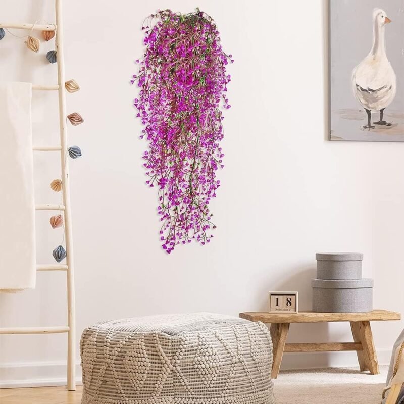 Aieraczy Guirnalda de Flores Artificiales, 2 Piezas Cesta Colgante Flor Artificial, Plantas Artificiales Largo Vides, Flores Colgantes, Guirnalda Flores para el Hogar, Jardín, Decoración Boda - Imagen 4