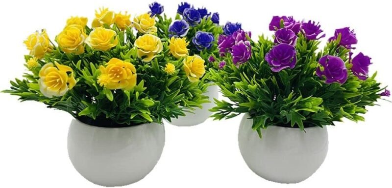 Fycooler Flores Artificiales Decoración, 3Pcs Plantas Artificiales de Maceta, Mini Artificiales Plastico Decorativas Plantas Falsas con Macetas para El Hogar Cocina Balcón Planta Artificial con Maceta - Imagen 2