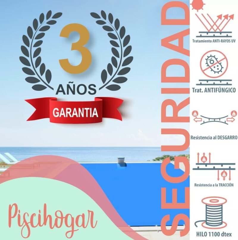 PisciHogar Cobertor de Invierno para Piscinas de 2 a 3 m de Ancho I Largo y Ancho Personalizable I Garantía: 3 años I 680 gr/m2 I 5 Colores a Elegir - 100% OPACOS I Rectangular l Anclajes incluidos - Imagen 2