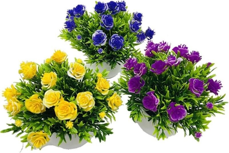 Fycooler Flores Artificiales Decoración, 3Pcs Plantas Artificiales de Maceta, Mini Artificiales Plastico Decorativas Plantas Falsas con Macetas para El Hogar Cocina Balcón Planta Artificial con Maceta - Imagen 3
