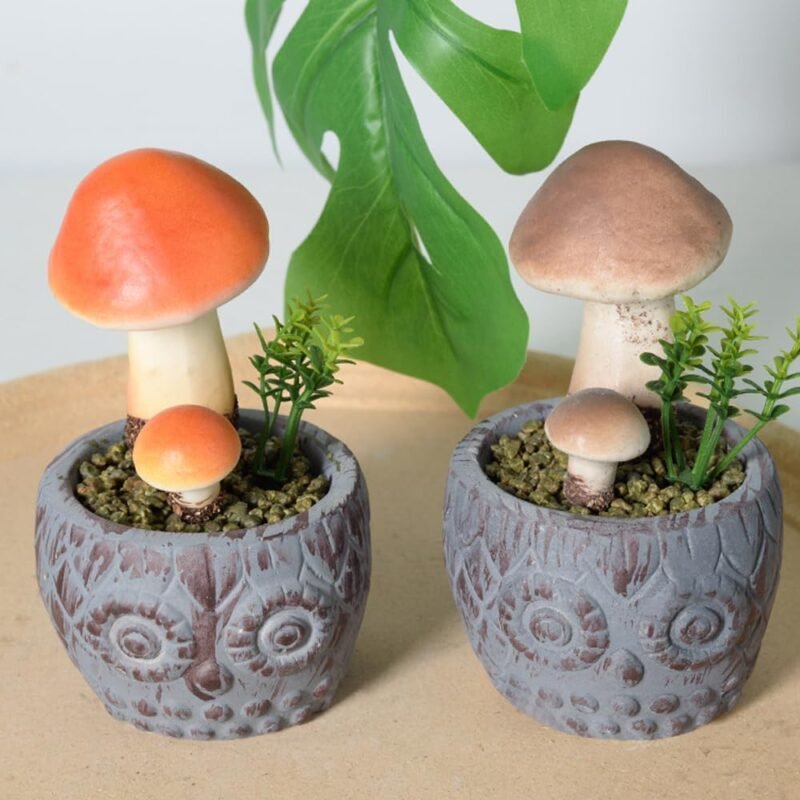 Aisamco 3 Plantas Artificiales en Maceta de Cerámica, Setas Artificiales en Maceta, Decoracion de Patios y Jardines - Imagen 5
