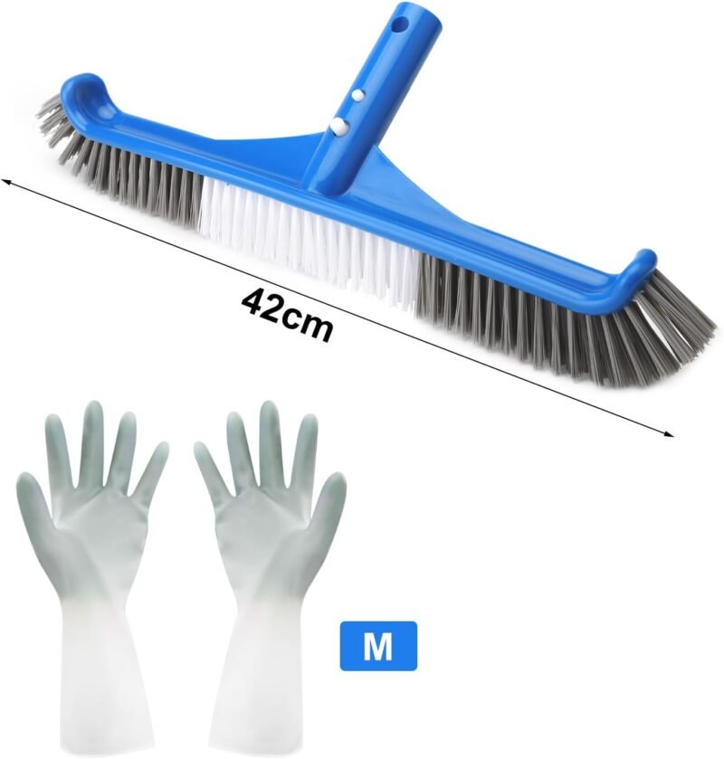 TNSLAND Cepillo Piscina con Un par de Guantes de Goma, Limpiafondos Piscina Manual Limpia Todas Las Superficies de la Piscina Cepillo Piscina Limpiafondos Compatible con Postes de Piscina EstáNdar - Imagen 3