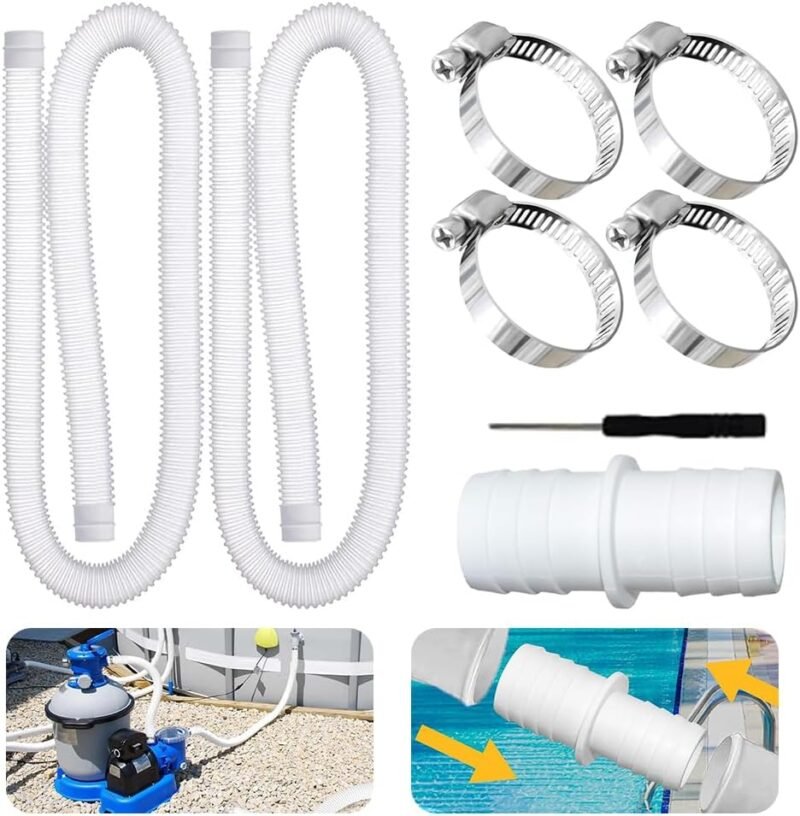 Tubo Piscina 32mm,2pcs Tubo Piscina 150CM,Repuesto Manguera de Bomba Piscina para Piscinas Elevadas, con 4 Abrazaderas de Metal