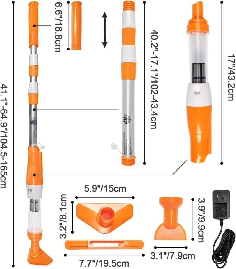 PoolyPoly Aspirador de Piscina Inalámbrico con Batería Recargable, 3 en 1 Limpiafondos de Piscina, Aspiradora Manual para Spas, Jacuzzi, Piscinas Pequeñas - Tiempo de Ejecución 90 Minutos, Naranja - Imagen 2