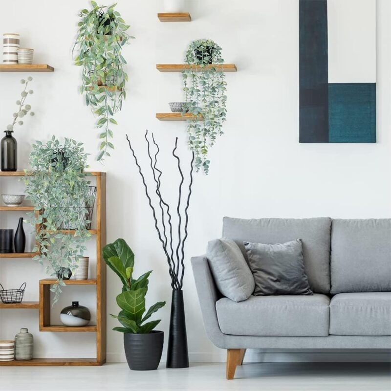 Plantas Artificiales Decorativas, 3 Pieza Plantas Artificiales Colgantes en Maceta, Eucalipto Artificial Plantas, Falsa Planta Colgante Vertical, Planta Colgante Simulación con Macetas para Decoración - Imagen 7