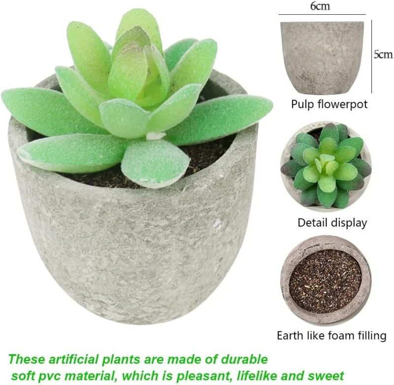 DAGORD - 3 suculentas artificiales con maceta, plantas falsas suculentas para interiores, plantas artificiales, para oficina, balcón, salón, jardín, mesa - Imagen 3