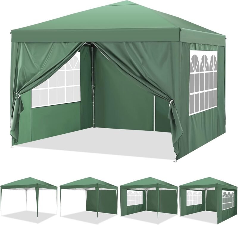 YUEBO Carpa Plegable 3x3 con 4 Laterales Cenador Impermeables Exterior Protección UV 50 Pop Up Gazebo Playa Cenadores para Jardin,Terraza,Camping, Verde