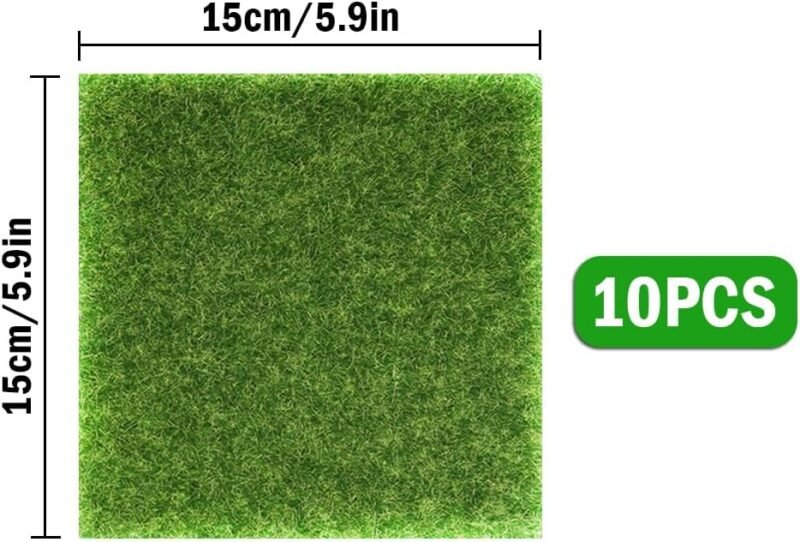 Hitopin 10PCS Plancha Alfombra de Cesped Artificial, Artificial Alfombra de Césped Sintético, Musgo de césped simulado, para Interior y Exterior en Jardín, Terraza, Balcón, Patio y Piscina(15x15CM) - Imagen 2