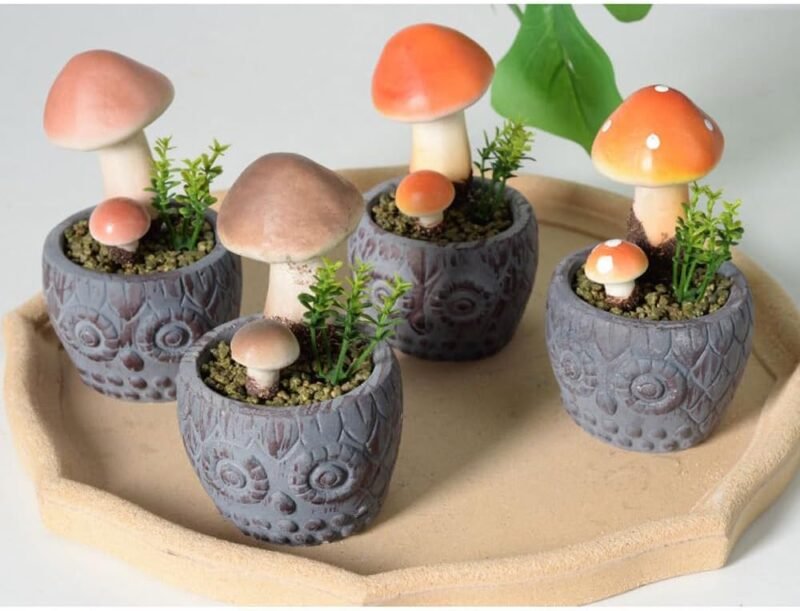 Aisamco 3 Plantas Artificiales en Maceta de Cerámica, Setas Artificiales en Maceta, Decoracion de Patios y Jardines - Imagen 6