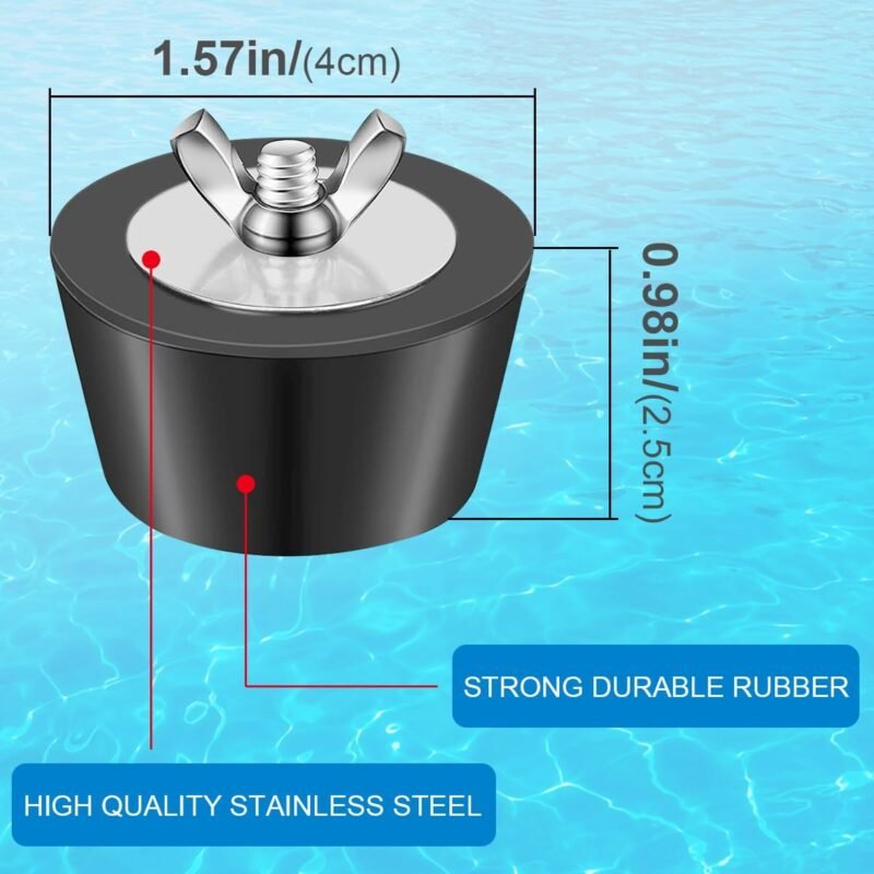 Newtic Tapón de goma para piscina, 2 unidades, tapón de invierno para piscina de 1,25 – 1,5 pulgadas / 32 – 38 mm, cónico con tuerca de ala de acero inoxidable, para contra daños por heladas en - Imagen 2
