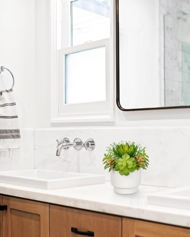 Hollyone Plantas suculentas artificiales en maceta, suculentas falsas surtidas para decoración de interiores, en maceta de cerámica blanca para decoración del hogar, oficina, estante, escritorio, sala - Imagen 3