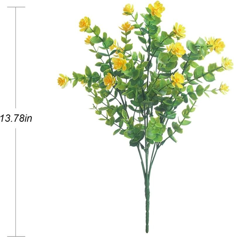 TSHAOUN 5 Piezas Flores Artificiales Flor Falsas,Arbustos Verdes Resistentes a Los Rayos UV Plantas para Colgar en Interiores y Exteriores,para Casa Jardín Ventana Fiesta Boda Decoración (Amarillo) - Imagen 3