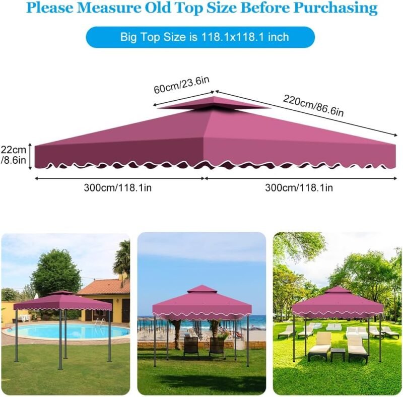 Toldo pergola Recambio 3x3m, Pergolas de Jardin Cubierta de Repuesto de Gazebo Pabellón Exteriores, Doble Niveles Carpas para Exteriores con Orificios de Drenaje y Ventilación - Imagen 3
