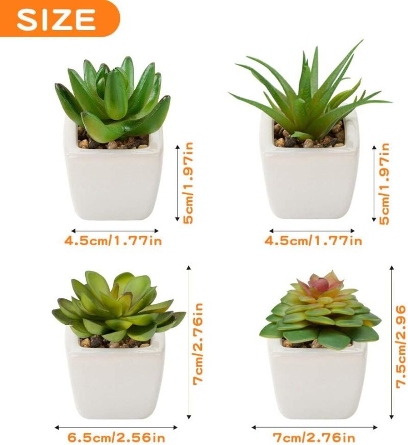 Plantas Suculentas Artificiales 4 Piezas, Plantas Falsas Pequeñas Mini Plantas Suculentas en Macetas, Planta Decorativa de Fuax para el Hogar Casa Mesa Balcón Oficina Interior Decoración Accesorios - Imagen 2
