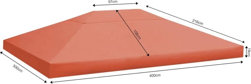 QUICK STAR Techo de Repuesto para cenador de jardín 3x4m Rojo Naranja con Revestimiento de PVC - Imagen 2
