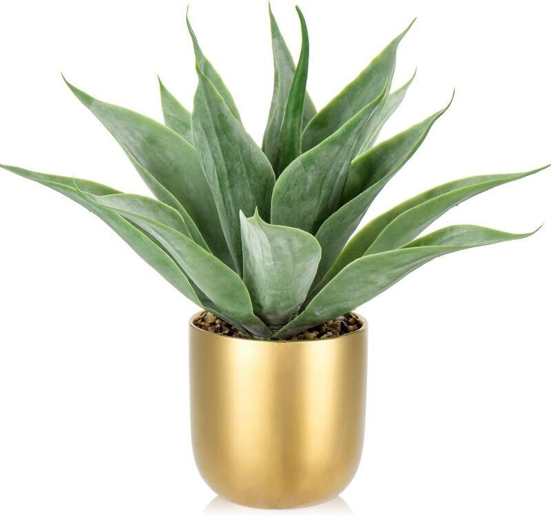 33 cm de aloe vera artificial, grande, maceta artificial, aloe artificial en maceta dorada, plantas artificiales de plástico, decoración para salón, balcón, dormitorio, baño, habitación, decoración de