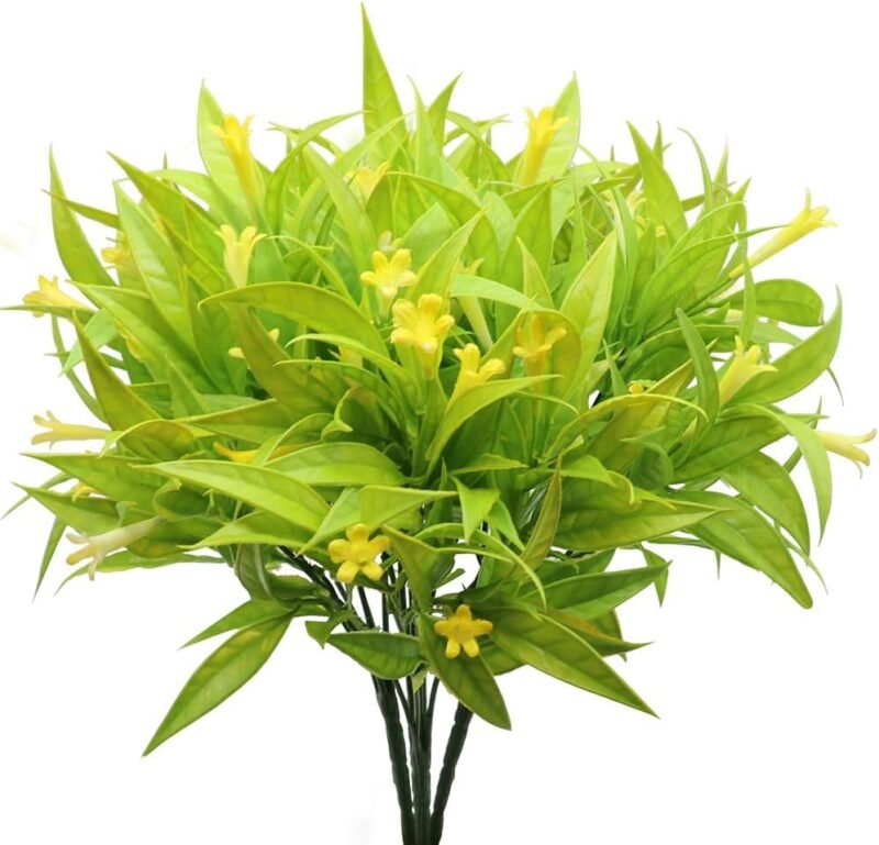 KostaTech 4 Piezas de Plantas Artificiales Morning Glory, 30 cm Ramo de Hojas Artificiales decoración de Primavera para Adornos de Mesa Interior Exterior jardín Oficina en casa (Amarillo)