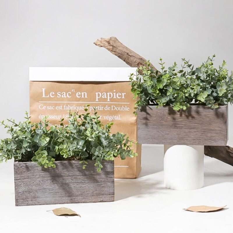 Aisamco Hojas de eucalipto Artificial en Caja de Madera Ramas de eucalipto Falsas Plantas en Maceta Gris Verde Vegetación Artificial para Boda Decoración Floral - Imagen 7