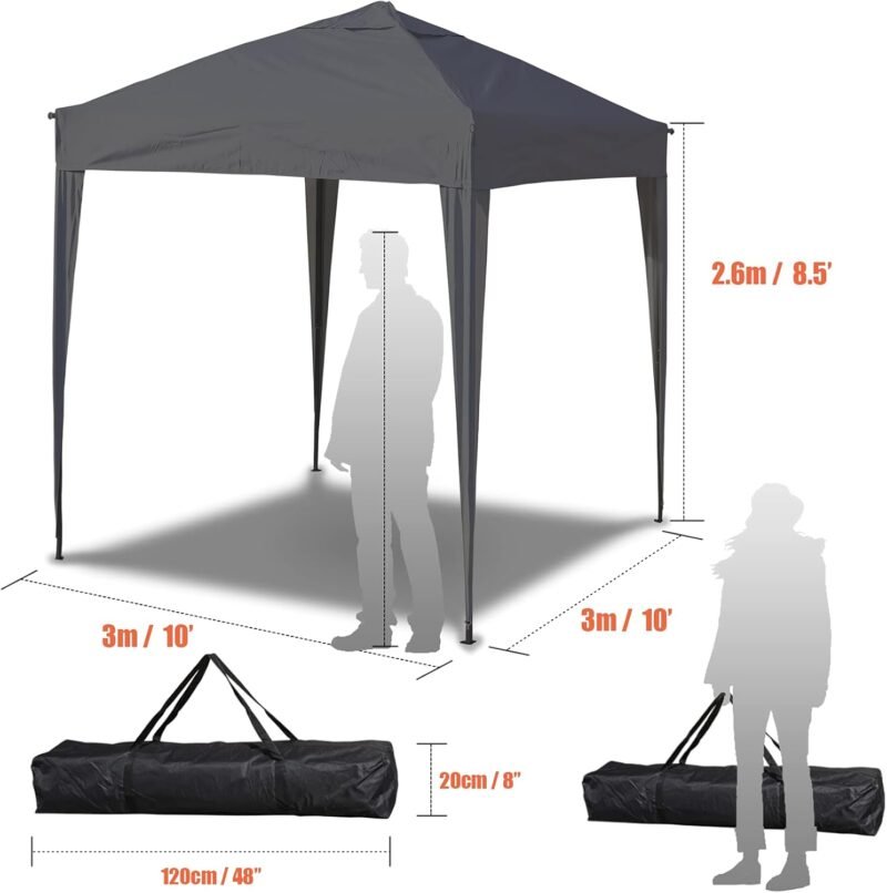 SANHENG Cenador 3 x 3 impermeable, plegable, plegable, de montaje rápido, para jardín, tienda de campaña, protección solar, estructura de acero (gris, 3 x 3 m sin laterales) - Imagen 5