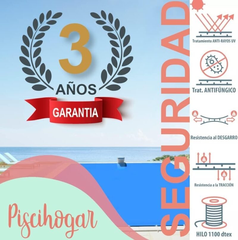 PisciHogar Cobertor de Invierno para Piscinas de 3 a 4 m de Ancho I Largo y Ancho Personalizable I Garantía: 3 años I 680 gr/m2 I 5 Colores a Elegir - 100% OPACOS I Rectangular l Anclajes incluidos - Imagen 2