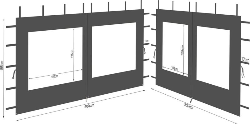 Quick Star 2 Paredes Laterales de poliéster con Ventana 300/400 x 195 cm para cenador de 3 x 4 m, Color Antracita RAL 7012 Impermeable