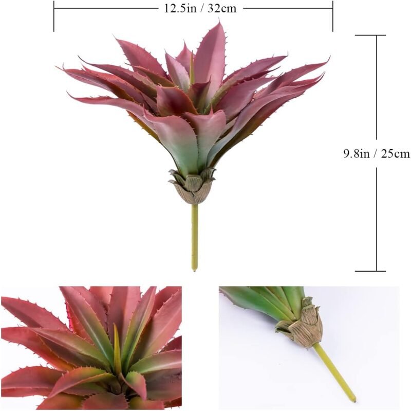 Veryhome Plantas suculentas artificiales de aloe, suculentas artificiales grandes de 12.5 pulgadas, sin maceta, decoración de vegetación para interiores y exteriores (rojo) - Imagen 6