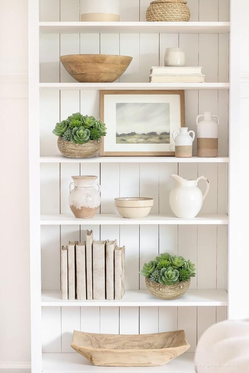 Hollyone Plantas suculentas artificiales de 11 cm en maceta de cemento, pequeñas suculentas falsas para decoración del hogar, planta de imitación decorativa para interiores para sala de estar, - Imagen 4