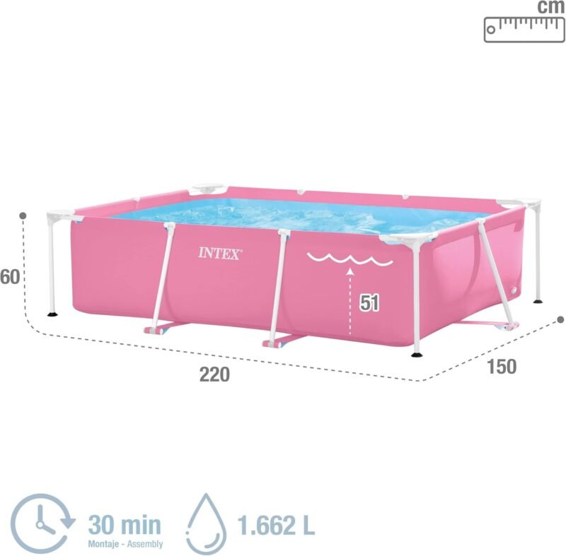 Intex 55256 - Piscina Desmontable Small Frame Familiar Rosa 220x150x60cm, Capacidad 1.662 litros, Piscina Desmontable, Infantil, Rectangular para niños - Imagen 4