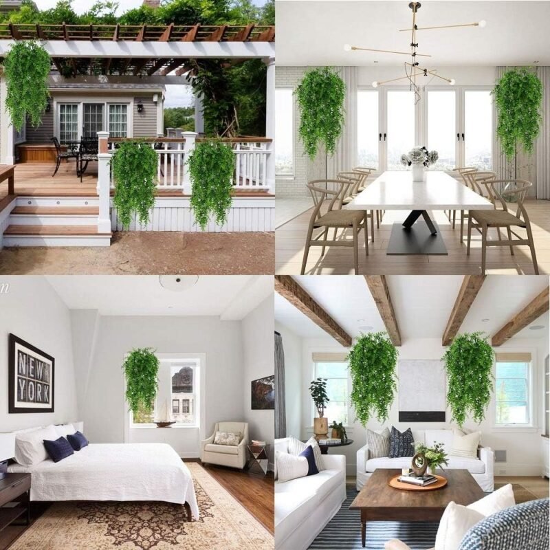 Fycooler Planta Artificial Colgante de Helecho - Decorativas de Hojas de Hiedra Falsa para Interiores y Exteriores, Decoración de Follaje Falsificado para Sala de Estar, Cocina, Balcón, Jardín - Imagen 6