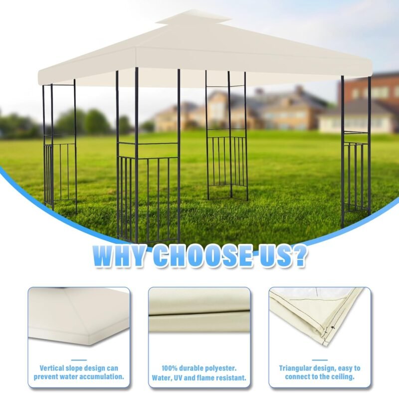 MaxEarn Cubierta de repuesto para toldo, cubierta impermeable de 3 x 3 m, cubierta impermeable de doble piso, cubierta de cenador de jardín al aire libre, techo de tienda de campaña contra rayos UV, - Imagen 4