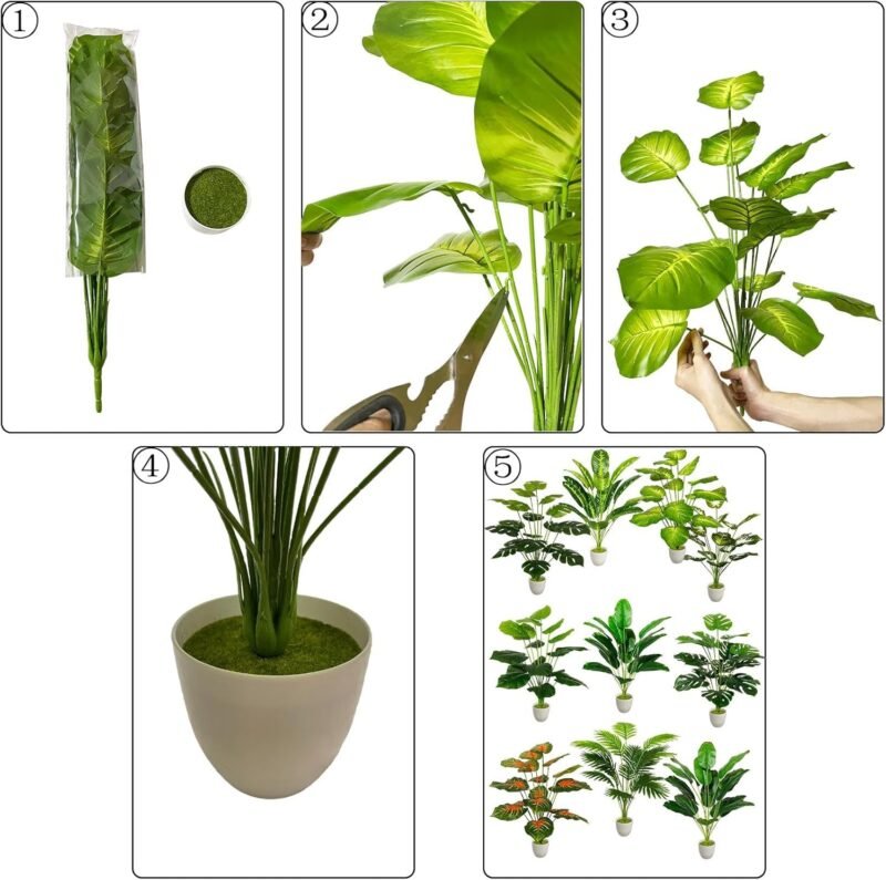 Zelihrdu Plantas Artificiales Grandes Palmeras Tropicales, Plantas Falsas en Maceta, Palmeras Artificiales de plástico, árboles Falsos para Interiores, Exteriores, hogar, Oficina, jardín, decoración - Imagen 7