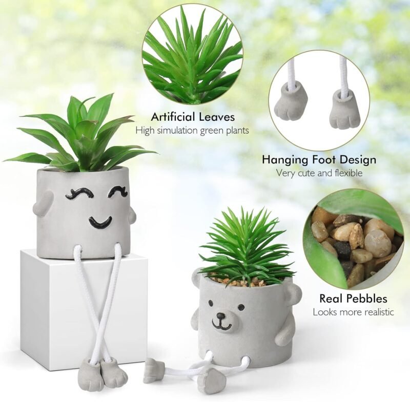 Dremisland Plantas Suculentas Artificiales en Maceta Decorativa Pequeña Planta Colgante Pierna Cemento Suculentas Artificiales Decoración para Hogar Oficina Mesa Escritorio Sala de Estar - Imagen 4
