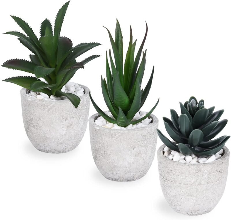 Ulikey 3 Piezas Plantas Suculentas Artificiales con Macetas, Plantas Artificiales Decoracion de Suculentas de Interior y Exterior, Mini Plantas de Escritorio para Cocina, Jardín, Patio, Hogar, Oficina
