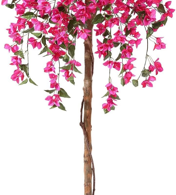 Fopamtri Plantas Artificiales Decorativas 150cm Flor Árbol Artificial Rosa Plastico con Flores para Hogar Salon Dormitorio Oficina Balcón Decorativa (1 Pack)