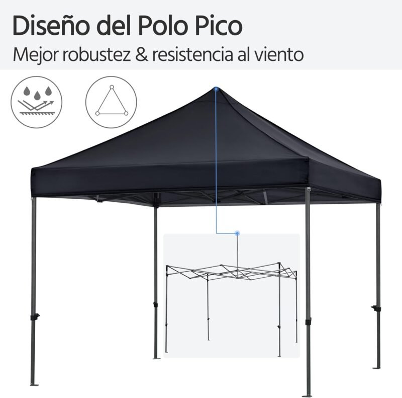 Yaheetech Carpa Plegable 3x3 Cenador Plegable de Jardín Resistente al Agua Carpa de Jardín con Bolsa de Transporte con Ruedas para Exterior Fiestas Camping Negro - Imagen 7
