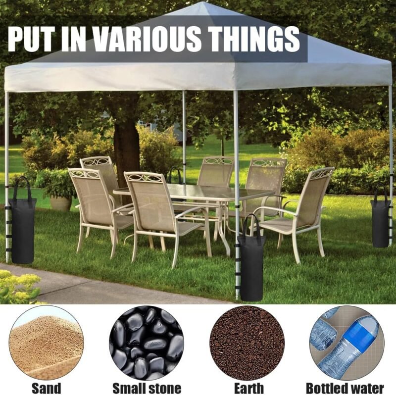 YANGUN Pesos para carpa, 4 unidades de bolsas de arena para cenador con pala de arena, bolsas de arena Oxford espesas, carpa con cinturón para pop-up, tiendas de jardín, sombrillas, carpas de campaña, - Imagen 3