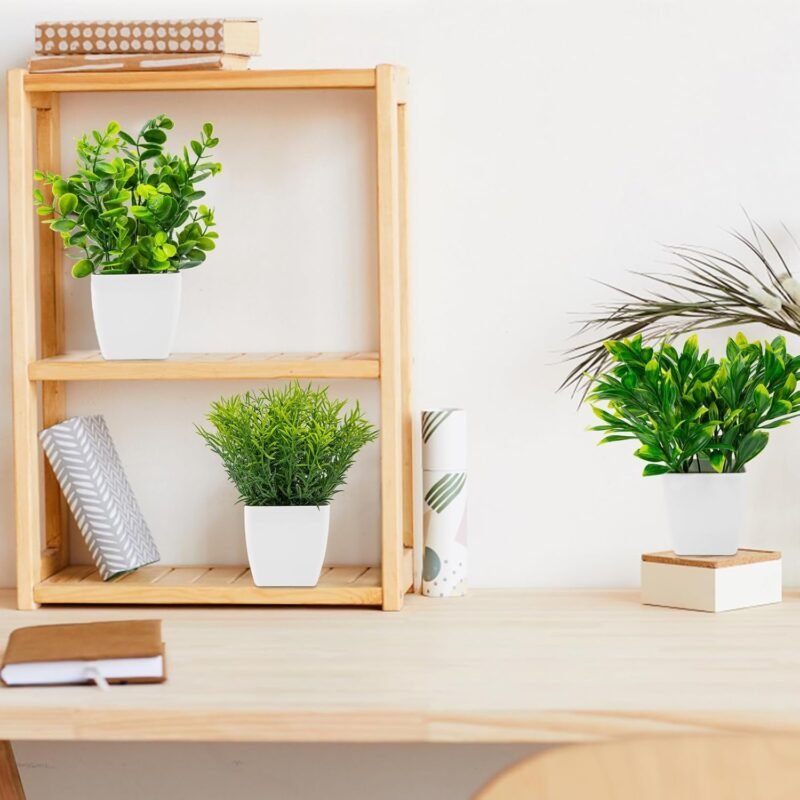 Woltoy 4 Piezas Plantas Artificiales, Planta Artificial de Interior, Plantas Falsas de Plástico, Pequeñas Planta Verde Falsa en Maceta para Oficina Baño Dormitorio Decoración del Hogar - Imagen 6