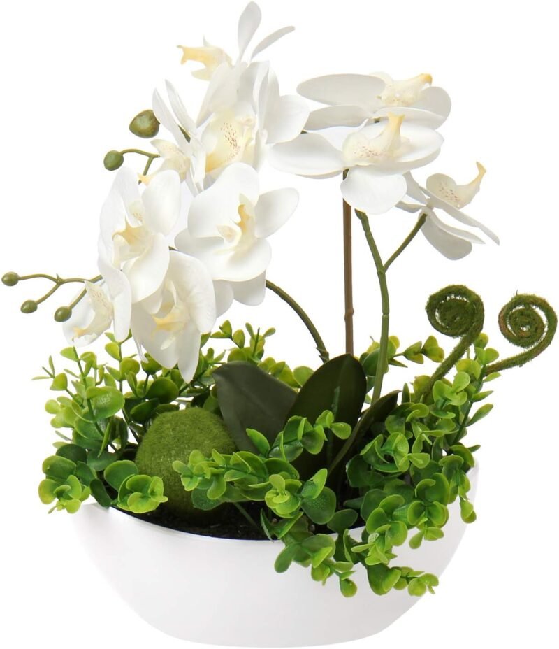 Oairse Phalaenopsis Artificial de 35cm con Flores de Tacto Real, orquídeas de Flores Artificiales en Maceta, centros de Mesa, Decoraciones de alféizar