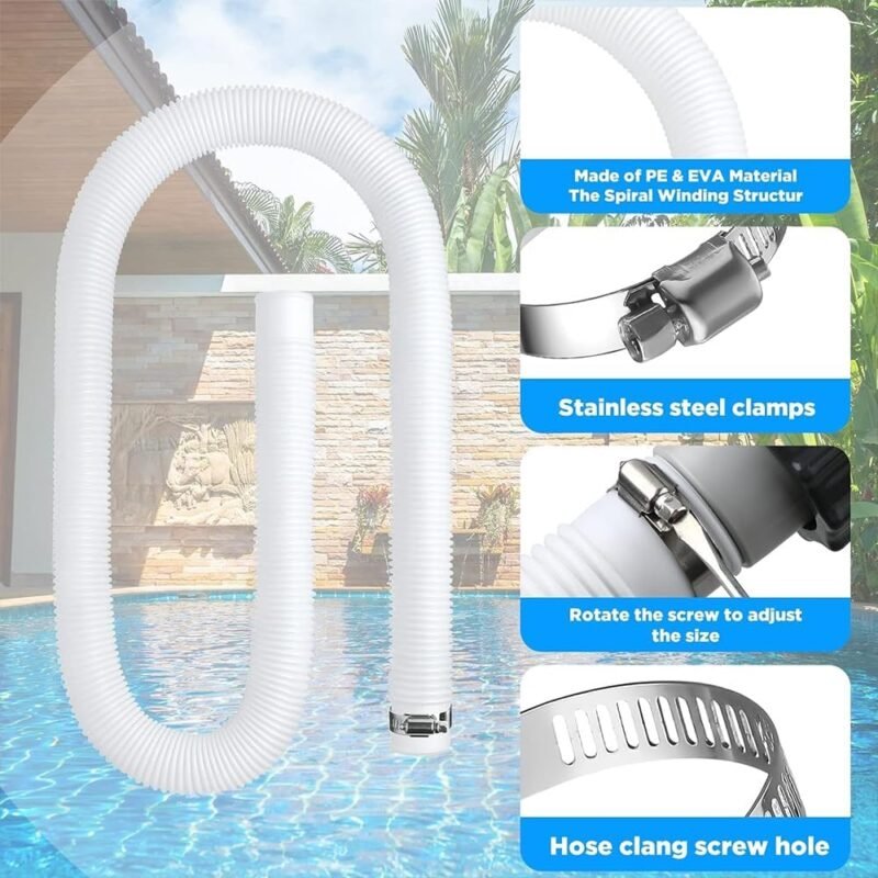 Tubo Piscina 32mm,2pcs Tubo Piscina 150CM,Repuesto Manguera de Bomba Piscina para Piscinas Elevadas, con 4 Abrazaderas de Metal - Imagen 6