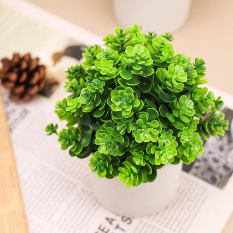 Quancru 4 Piezas Planta Artificial en Maceta Eucalipto Falso Romero Helechos Flocked Greenery Flor Decoración para el hogar Bonsai DIY Oficina Mesa - Imagen 4