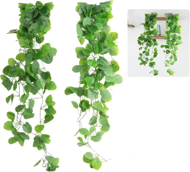 VFANDV Plantas Artificiales Colgantes, 2 Piezas Plantas Colgantes Artificiales 108cm, Plantas Colgantes Hiedra Verde Artificial para Boda Jardín Balcón Dormitorio Interior Decoración de la Pared