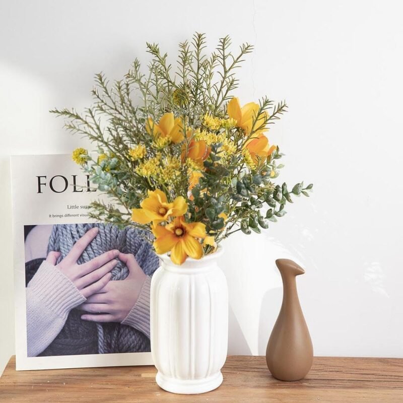 YELIKIT Flores Artificiales Plantas Falsas Ramos de Flores de Seda Arreglos Arreglos Boda Decoraciones Flores Artificiales para el Hogar Cocina Jardín Fiesta Navidad Mesa Decoración de Flores Amarillo - Imagen 3