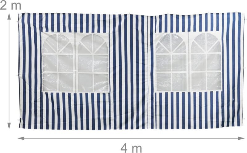 Relaxdays Laterales Carpa 3x4m, Set de 3, Impermeables, Cerramientos con Cierre de Contacto, Poliéster, Azul y Blanco, 200 x 400 x 0.1 cm - Imagen 5