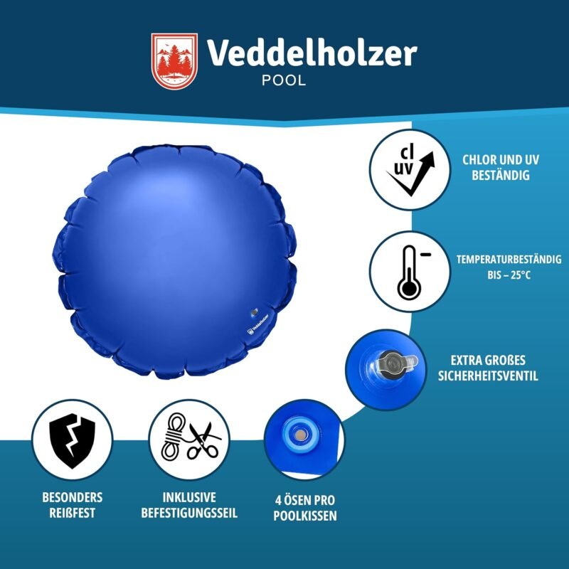 Veddelholzer Cojín redondo XXL de 2 m de diámetro para piscina, incluye cuerda de fijación de 6 m y kit de reparación, cojín de aire para cubierta de piscina. Accesorio de piscina perfecto para cubrir - Imagen 4