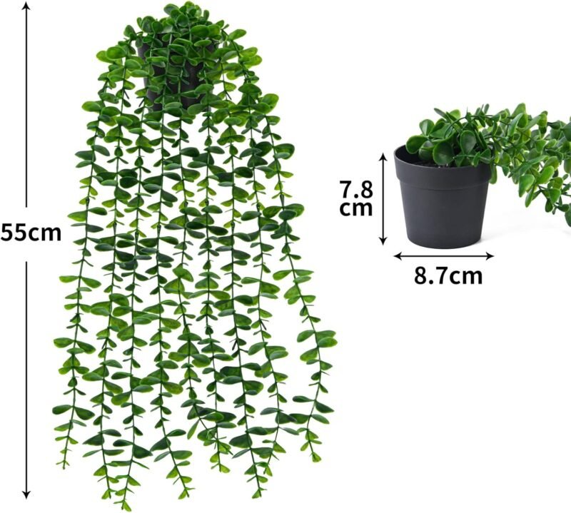 Elecoutek Plantas Artificiales Colgantes en Maceta, 3Pcs Verdes Falsa Planta Interior Vid hasta 80 cm de Largo Plástico Plantas Decorativas para Sala de Estar Balcón Jardín Cocina - Imagen 7